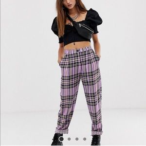 COLLUSION purple lilac plaid check pants, size 6